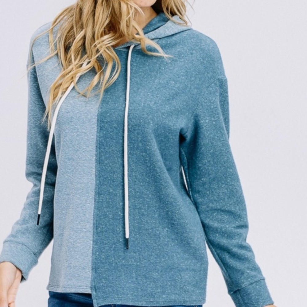 NWT Teal 2 Tone Hoodie Sweatshirt Thick Cozy S M L